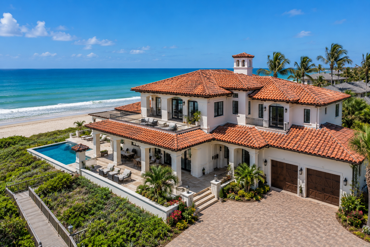 Tile roof on beachfront estate